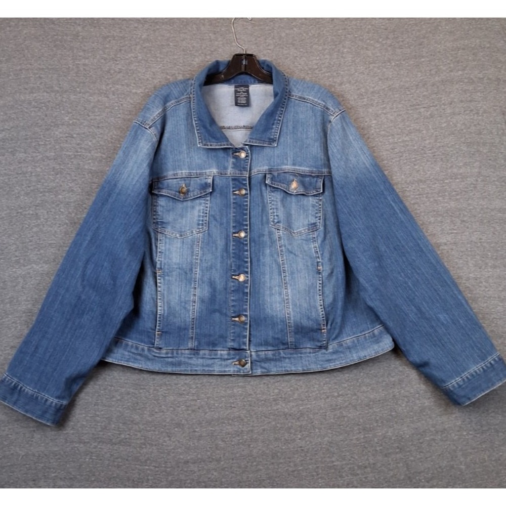 Faded Glory Womens Jacket Plus 4X Blue Denim Trucker Boxy Classic Americana